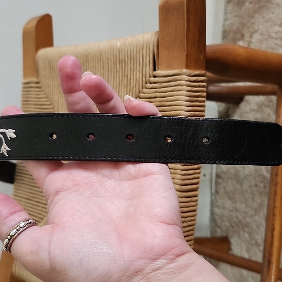 Gap Womens Embroidered Genuine Leather Belt Black with Silver Hardware Size 26 - Picture 5 of 5